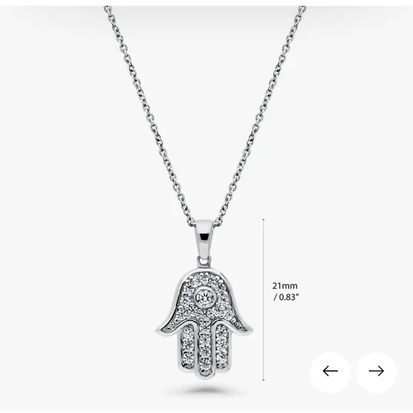 Hamsa Hand CZ Necklace in Sterling Silver - Picture 7 of 7